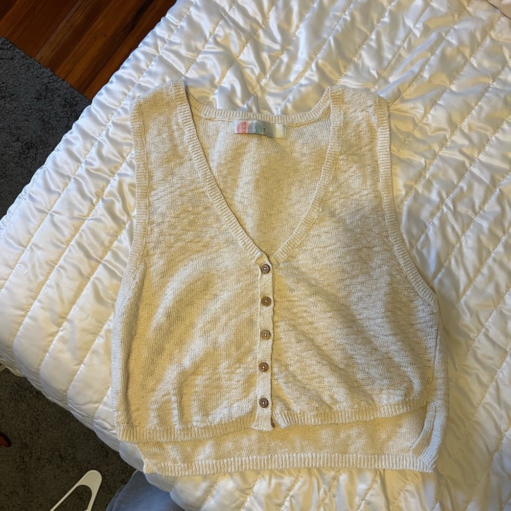 Free People Cream Knit Button-Down Blouse